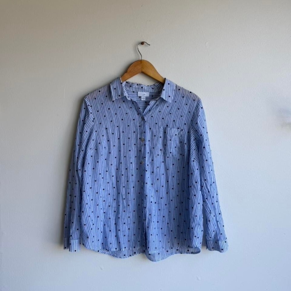 Jill blue striped cotton button up shirt with polka dots. - Picture 6 of 7